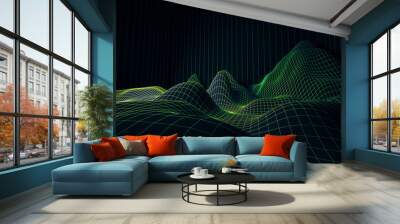 Green grid waves Wall mural