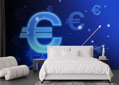 Growing up currency concept with euro symbol and arrows up at abstract technology background Wall mural