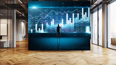 Hacker drawing glowing stock chart and investment data Wall mural