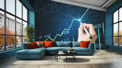 Hand drawing glowing blue forex chart Wall mural