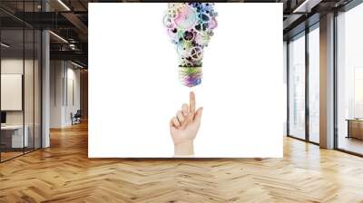 hand pointing to light bulb Wall mural