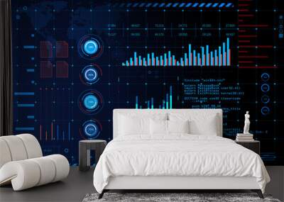 interactive global economy interface with holographic elements. 3d rendering Wall mural