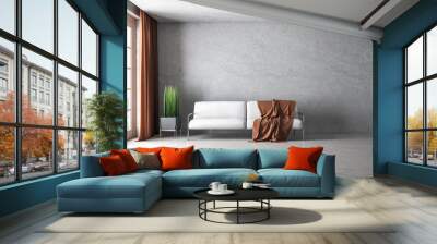 Minimalistic living room with sofa and blank concrete wall. Wall mural