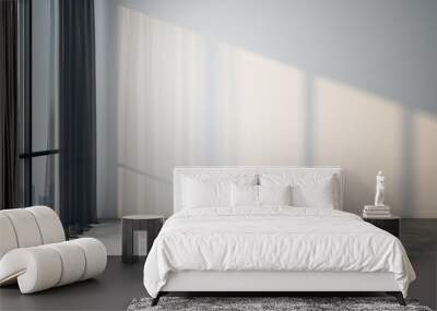 Modern light empty room with blank white wall, concrete floor and big window with city view. Wall mural