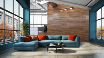 Modern office interior with blank wooden wall. Wall mural