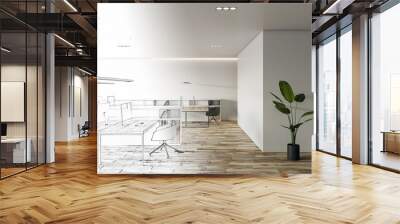 Office renewal plan sketch. 3D Rendering Wall mural