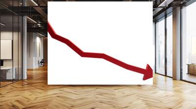 Red downward arrow on a white background, representing a negative trend or decline concept Wall mural