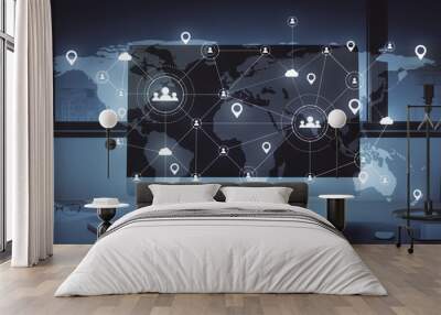 Remote work hologram on screen computer. Wall mural