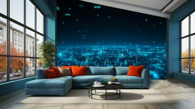 Scientific technology data of binary code transmission and network of connectivity concept with digital glowing binary code matrix background. 3D rendering Wall mural