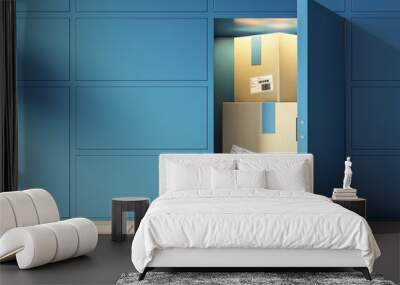 Storage facilities service with card boxes in blue terminal cell Wall mural