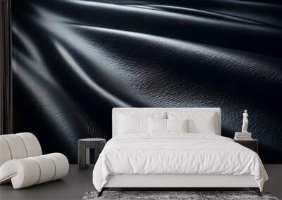 Textured black leather material elegantly illuminated, on a dark background, concept of luxury and sophistication. Generative AI Wall mural