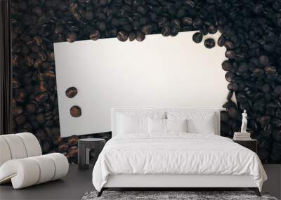 White card on brown coffee beans Wall mural