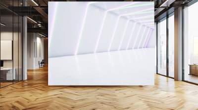 White futuristic room interior with neon lights. Design concept. 3D Rendering. Wall mural