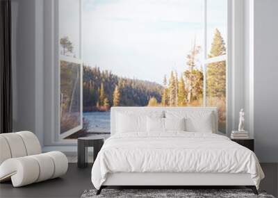 Window with autumn landscape view Wall mural