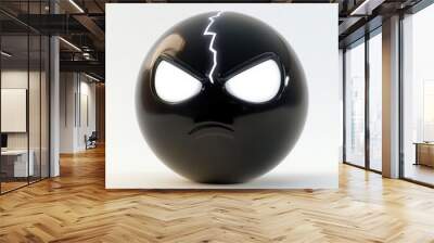 A 3D black emoji with white streaks of lightning in its eyes, symbolizing a spark of creativity or brilliance, on a white background Wall mural