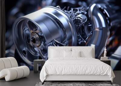 A dynamic image of a turbocharger installed in a high-performance engine, illustrating its purpose in boosting torque and drive power.  Wall mural