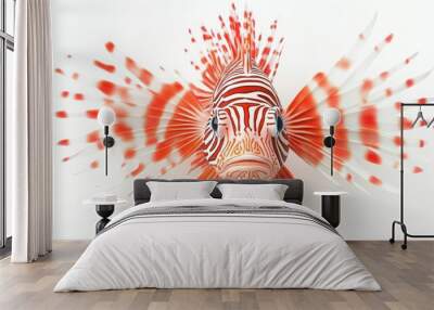 A vibrant 3D emoji of a lionfish's face, with bold red and white stripes and graceful fins, set against a clean white backdrop Wall mural