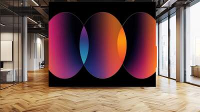 Clean and stylish infographic featuring three ovals in vibrant gradient colors, artistically arranged to overlap on a rich dark background Wall mural