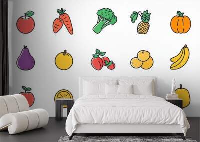 Vegetables and Fruits thin line icon set.  Wall mural