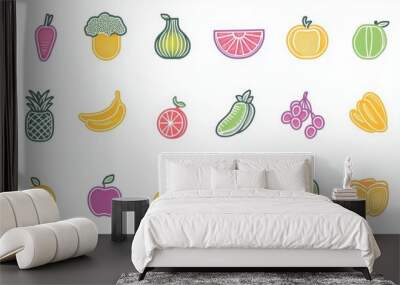 Vegetables and Fruits thin line icon set.  Wall mural