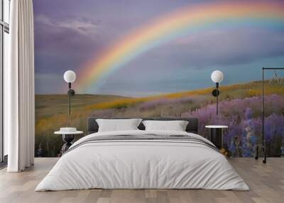 rainbow and flowers illustration Wall mural