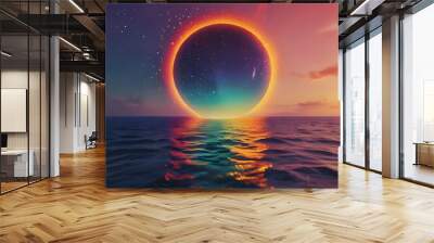 Surreal Rainbow Sunrise Over The Sea Wall mural