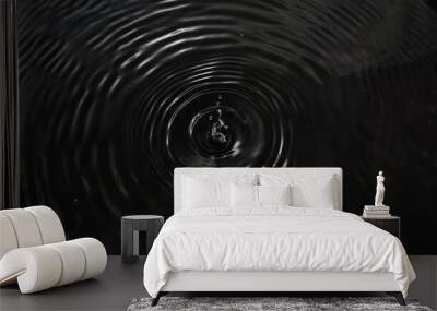 top view of water ripple, a drop of water on black background, flat lay photography Wall mural