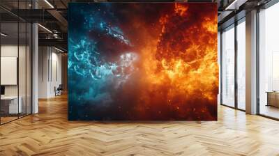 Versus background design in abstract style. banner Announcement of two fighters. Blue cold VS red fire. Competition vs match game, martial battle vs sport. image illustration. Wall mural