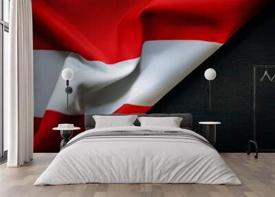 waving austria flag, fabric texture, with copy space area Wall mural