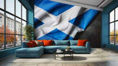 waving Scotland flag, fabric texture, with copy space area Wall mural