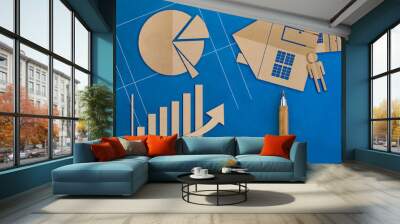 Business concept with business graph paper cut style and home ar Wall mural