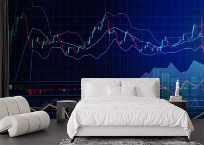 business financial concept with double exposure of Candle stick graph chart of stock market investment trading Wall mural