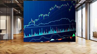 business financial trading ideas concept stock market finance monitor chart candle stick chart with indicator monitor screen Wall mural