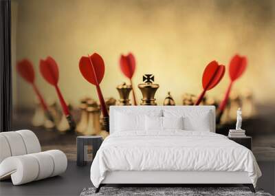 business strategy ideas concept with golden chess with red dart arrow Wall mural