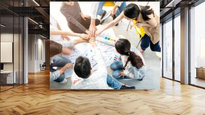 business successful meeting smart young creative hand together for cheer up in strategy ideas challeng workshop on the floor business ideas concept Wall mural