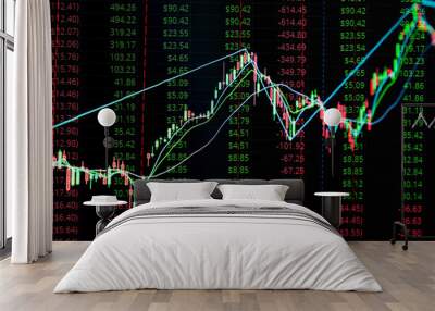 financial business stock market graph chart candle stick screen monitor Wall mural