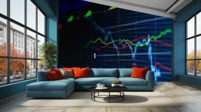 financial business stock market graph chart candle stick screen monitor Wall mural