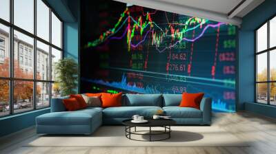 financial business stock market graph chart candle stick screen monitor Wall mural