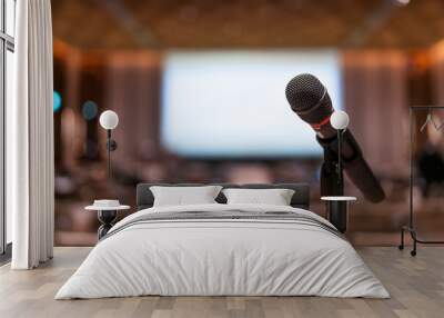 Microphone in meeting room for a conference.Public speaking backgrounds, Close-up the microphone on stand for speaker speech presentation stage performance Wall mural