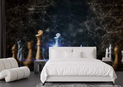 strategy ideas concept business futuristic graphic icon and golden chess board game black color tone Wall mural