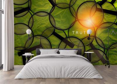 truth word with magnifying glass search on word with green paper background Wall mural