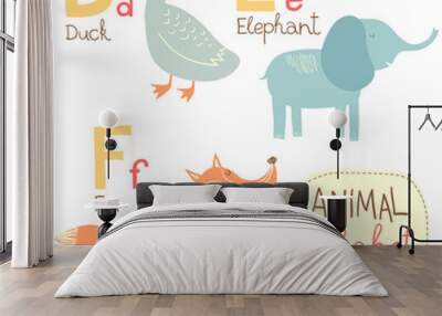 Cute zoo alphabet in vector. D, e, f letters. Wall mural