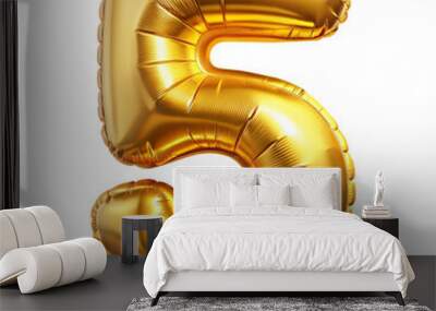 Number five font golden balloon isolated on transparent background Wall mural