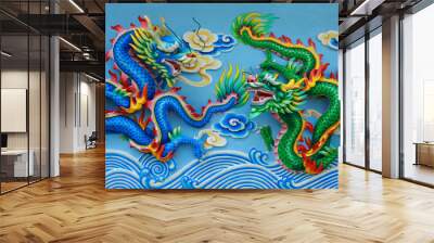 couple chinese dragon statue Wall mural