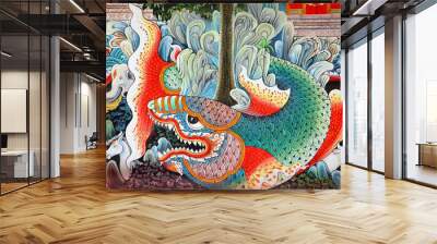 Fish in Traditional Thai style art painting on temple's wall Wall mural