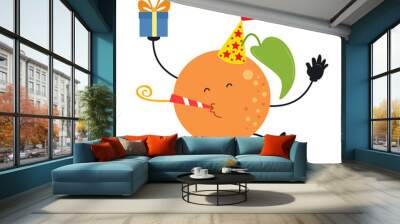 Cute orange birthday character vector template design illustration Wall mural