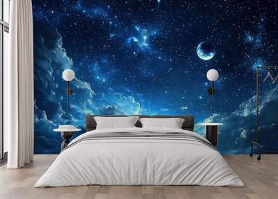 Analyze the artistic representations of a starry night sky in various art forms. Wall mural