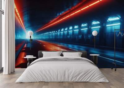 Create a futuristic road light with a minimalist design and integrated smart technology. Wall mural