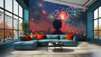 emotional impact of fireworks on individuals, evoking nostalgia, excitement, and a sense of wonder reminiscent of childhood joy Wall mural