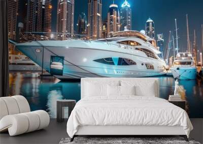 Picture the futuristic skyline of Dubai Marina, lined with sleek skyscrapers and luxury yachts Wall mural